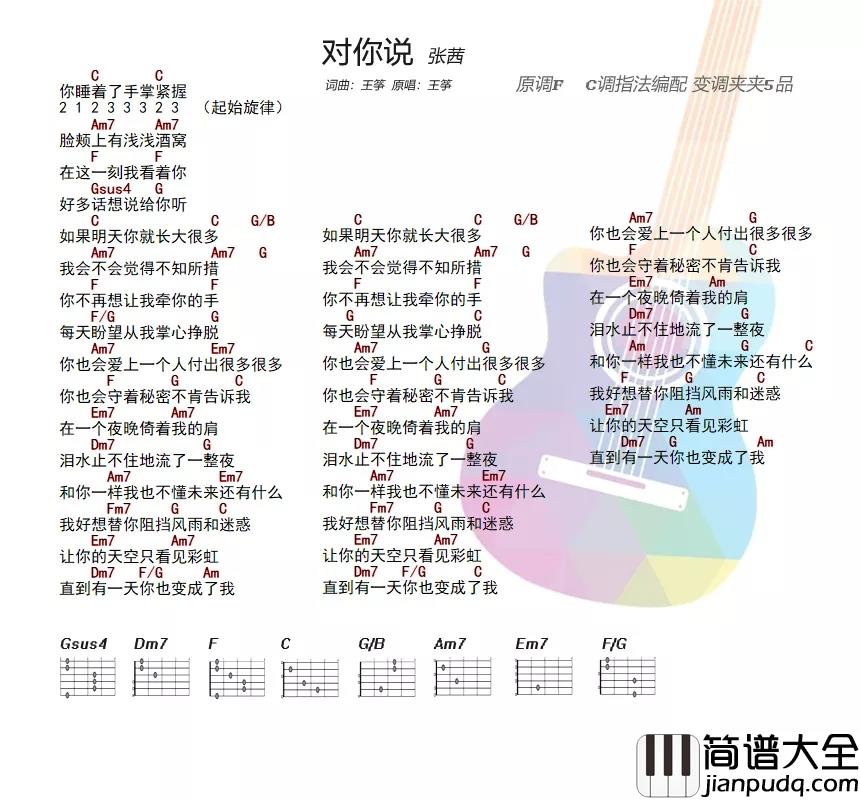 《对你说》 张茜 C调吉他谱 _对你说__张茜_C调吉他谱