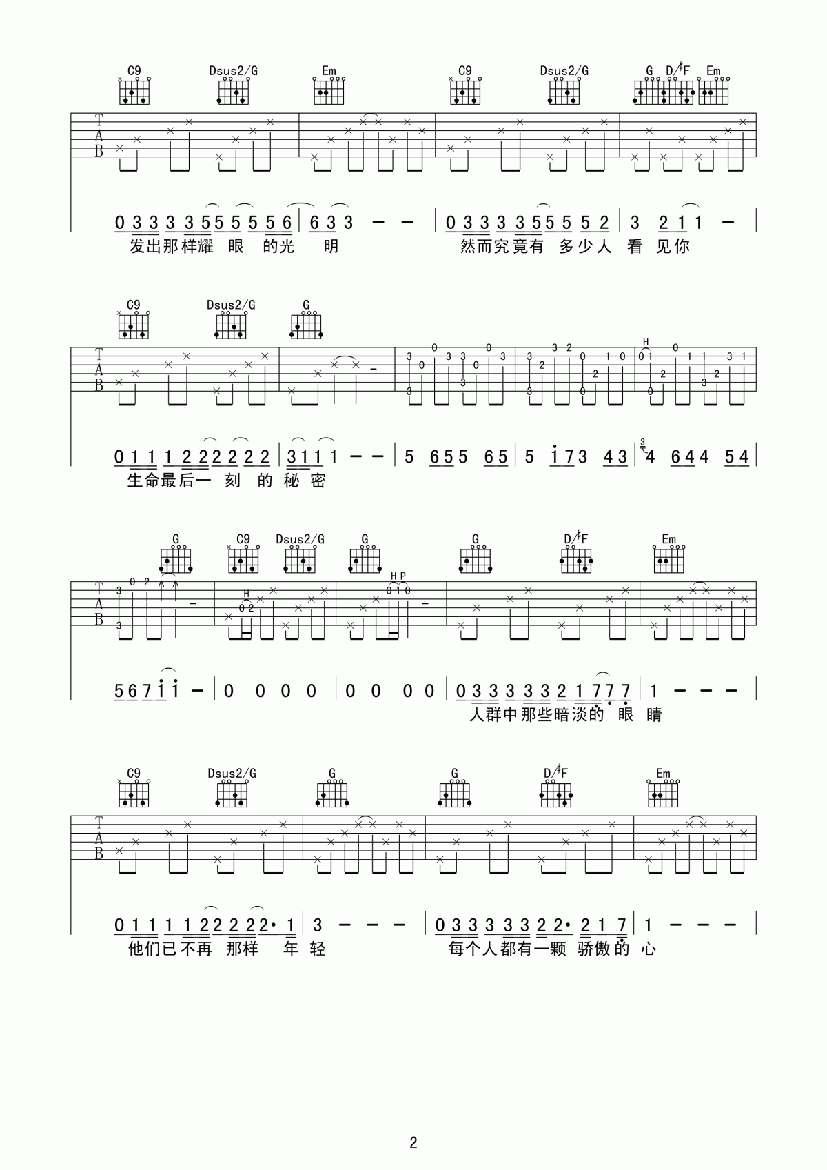 小魏_每个人都是一颗流星吉他谱_G调_简单版