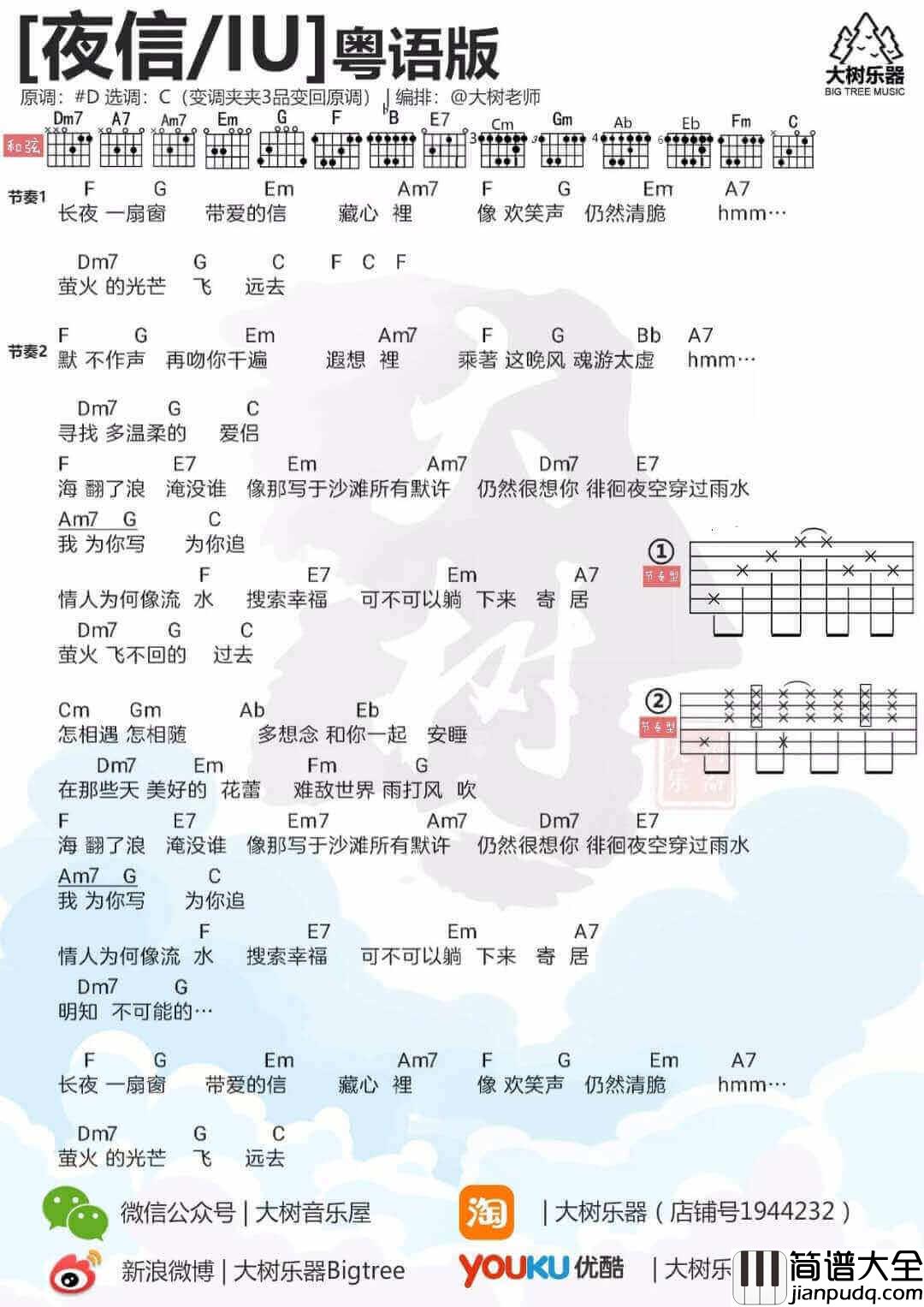 夜信吉他谱_C调和弦谱_IU