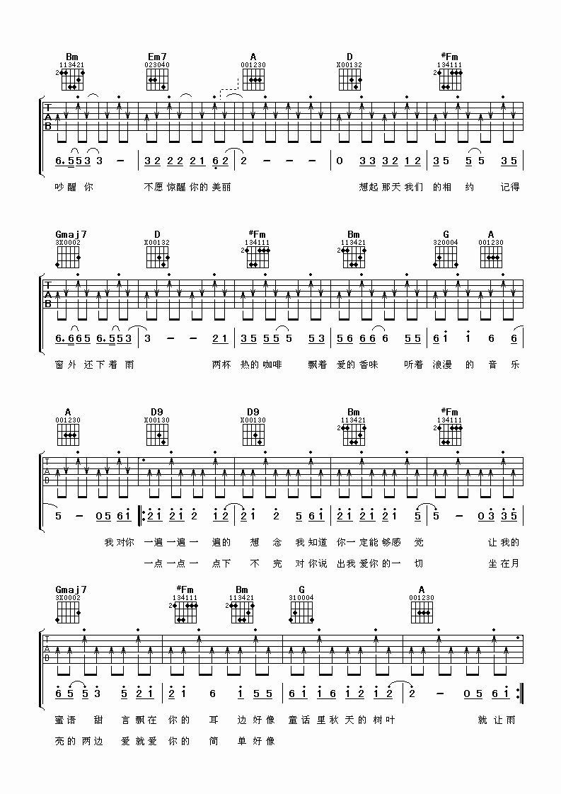 爱情木瓜吉他谱_D调扫弦版_阿潘音乐工场编配_1983组合