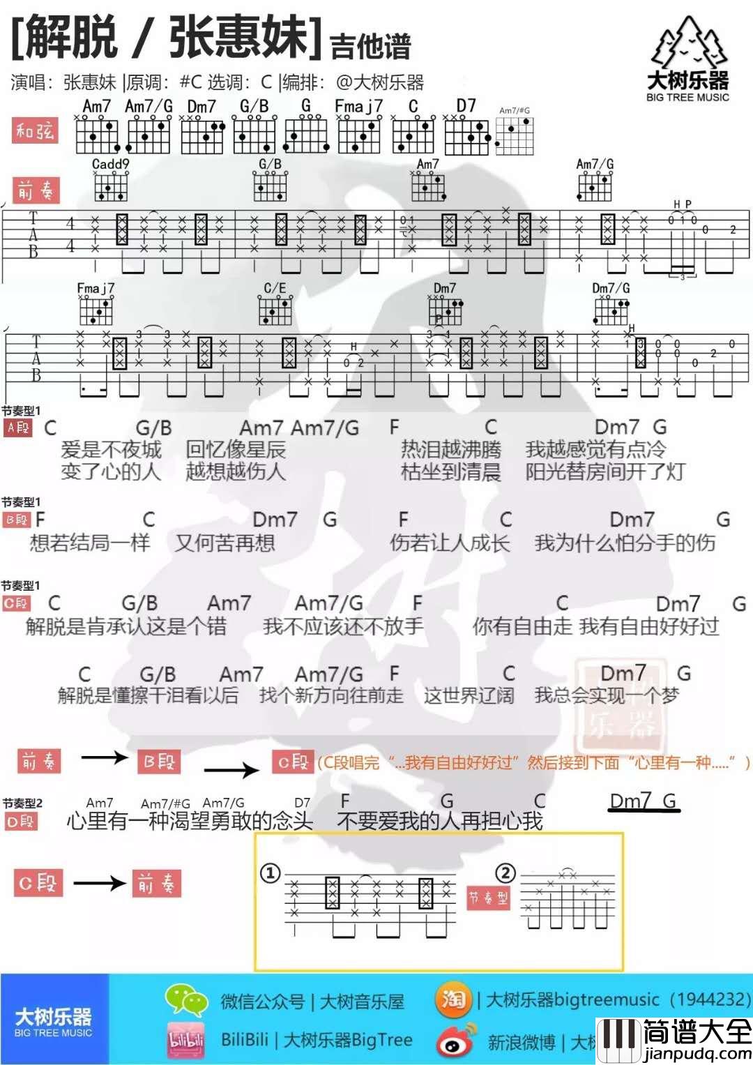 解脱_C调吉他谱_张惠妹