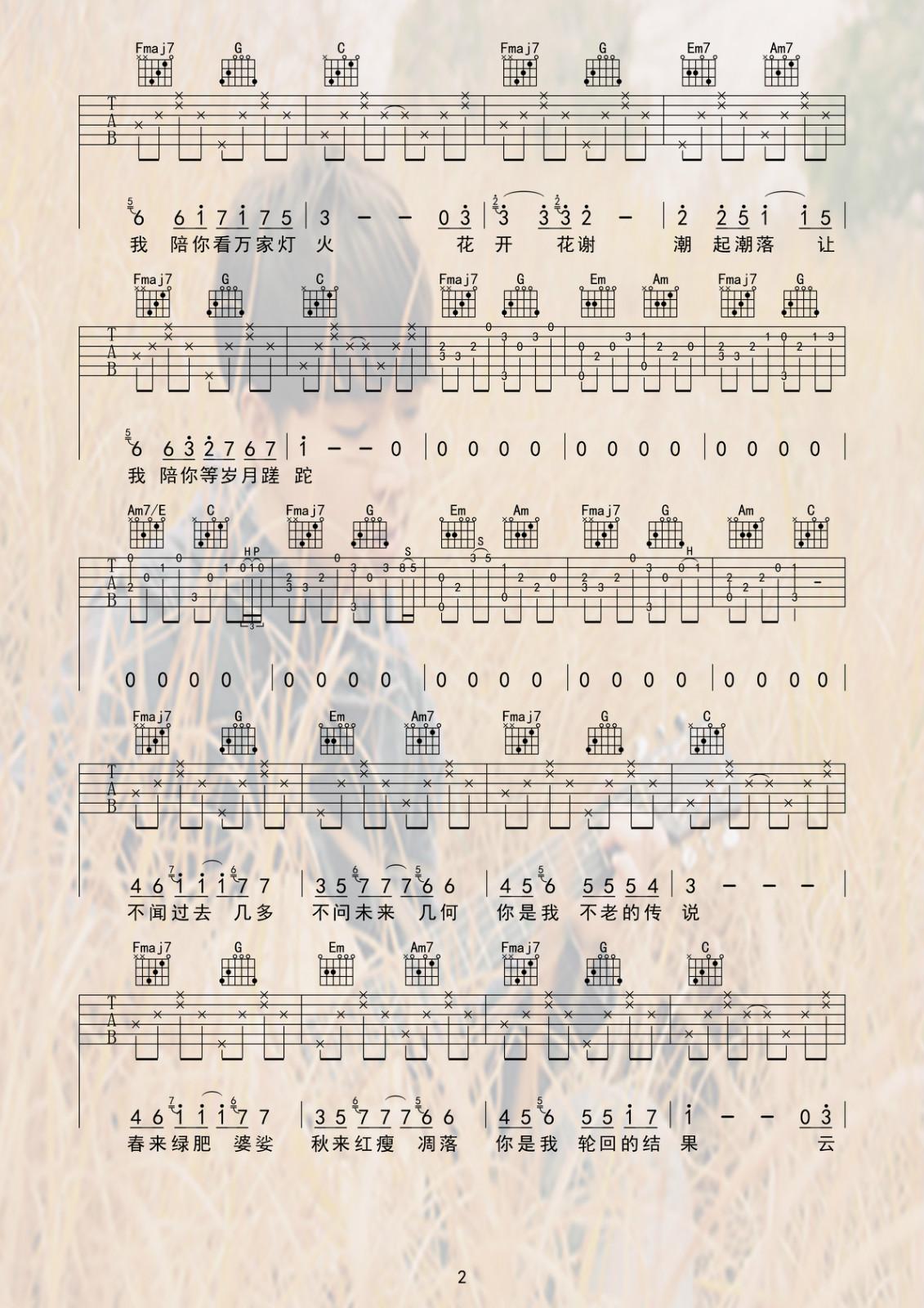 陪你看万家灯火_吉他谱_夏沙