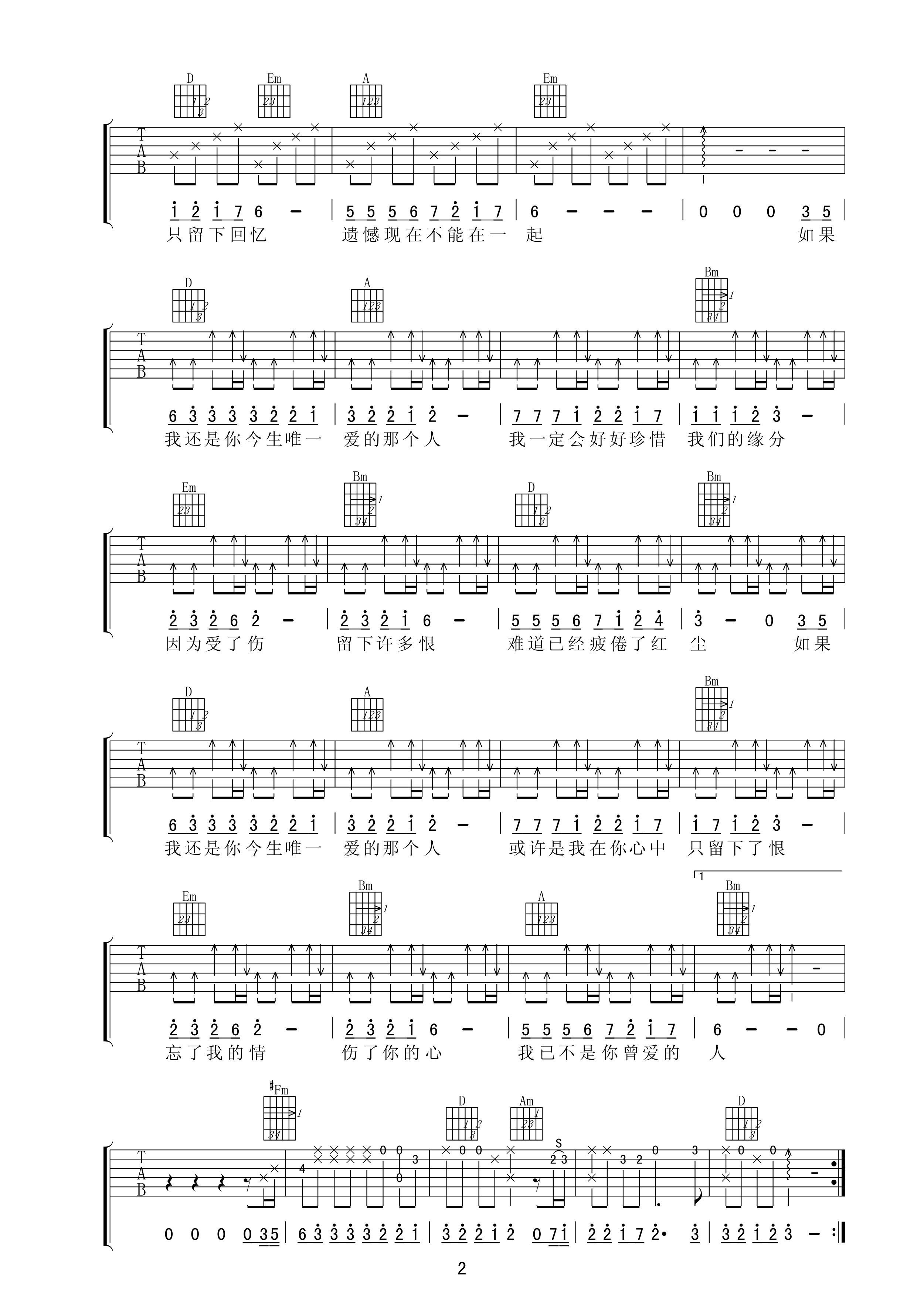 心痛2011吉他谱_D调高清版_梦断弦音编配_小山