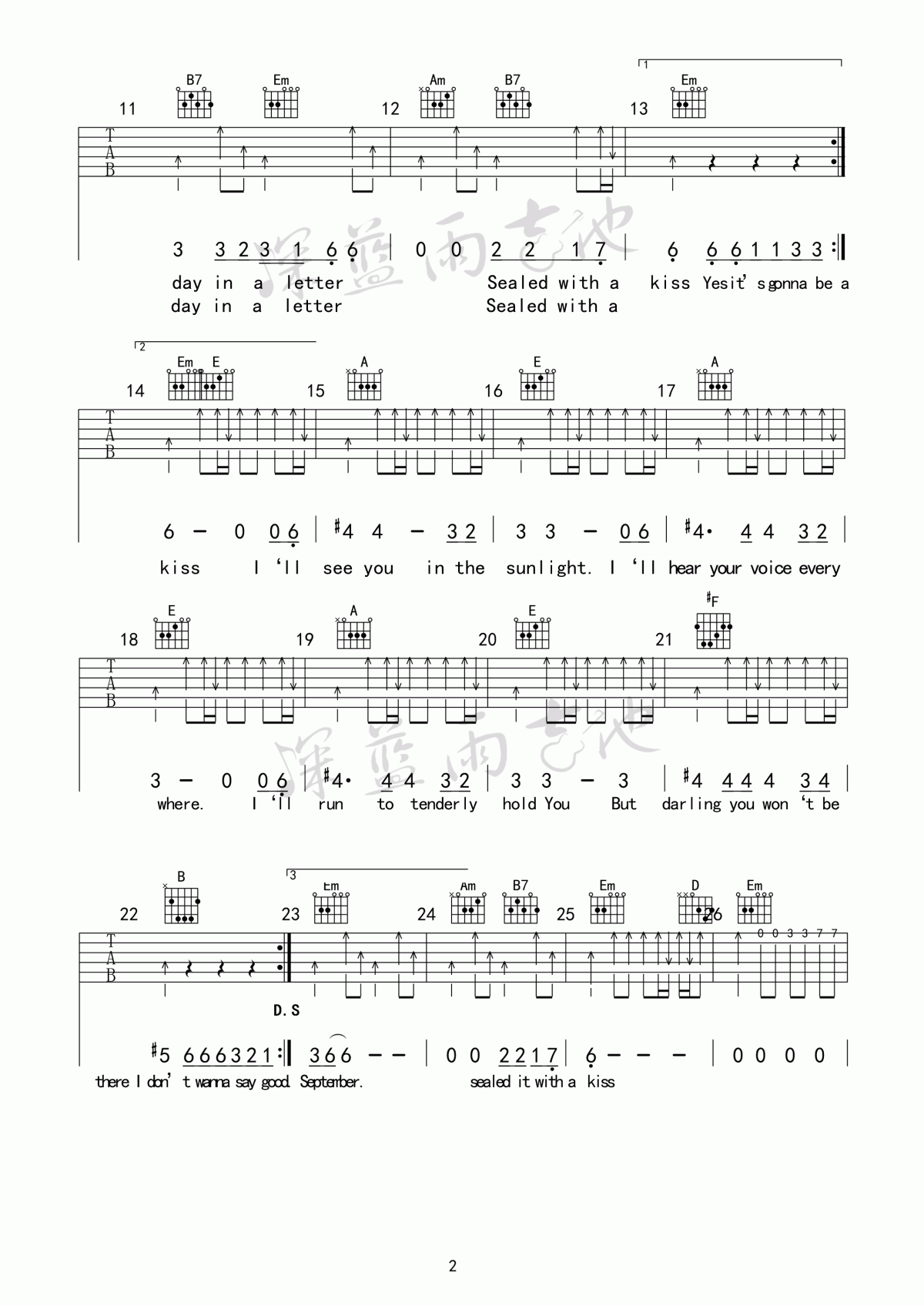 Sealed_with_a_kiss(以吻封缄)吉他谱__Brian_Hyland_G调伴奏弹唱谱