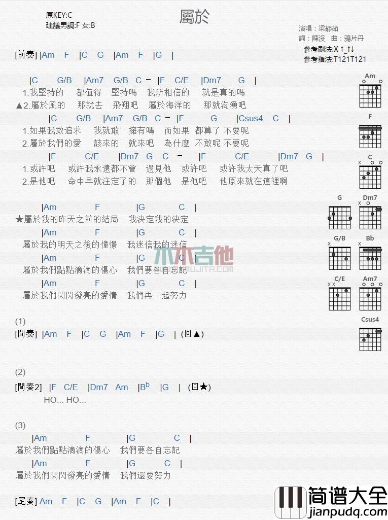 属于_吉他谱_梁静茹