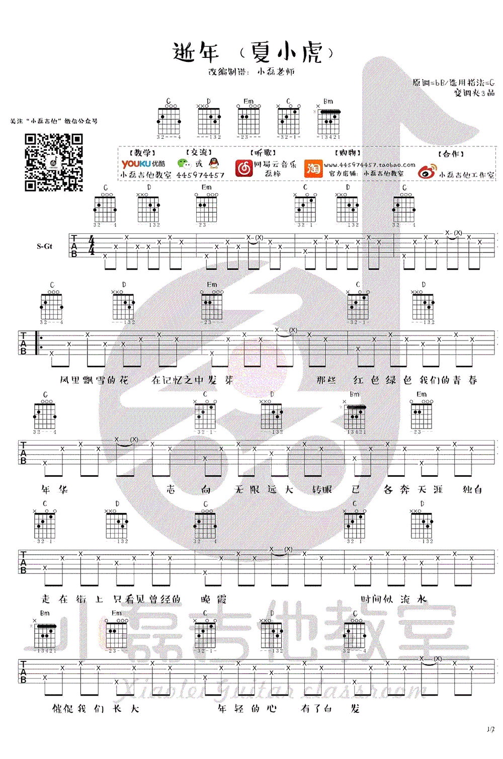 逝年吉他谱_夏小虎_G调_吉他伴奏弹唱(小磊版)