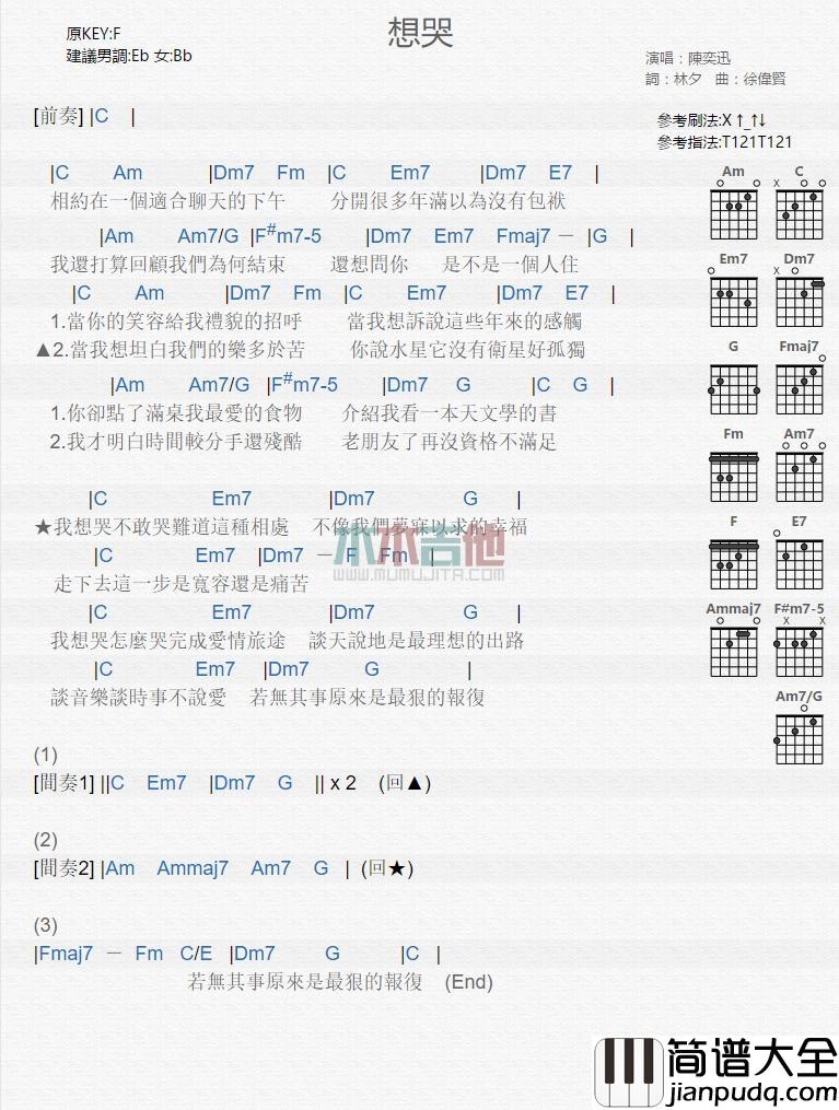 想哭_吉他谱_陈奕迅