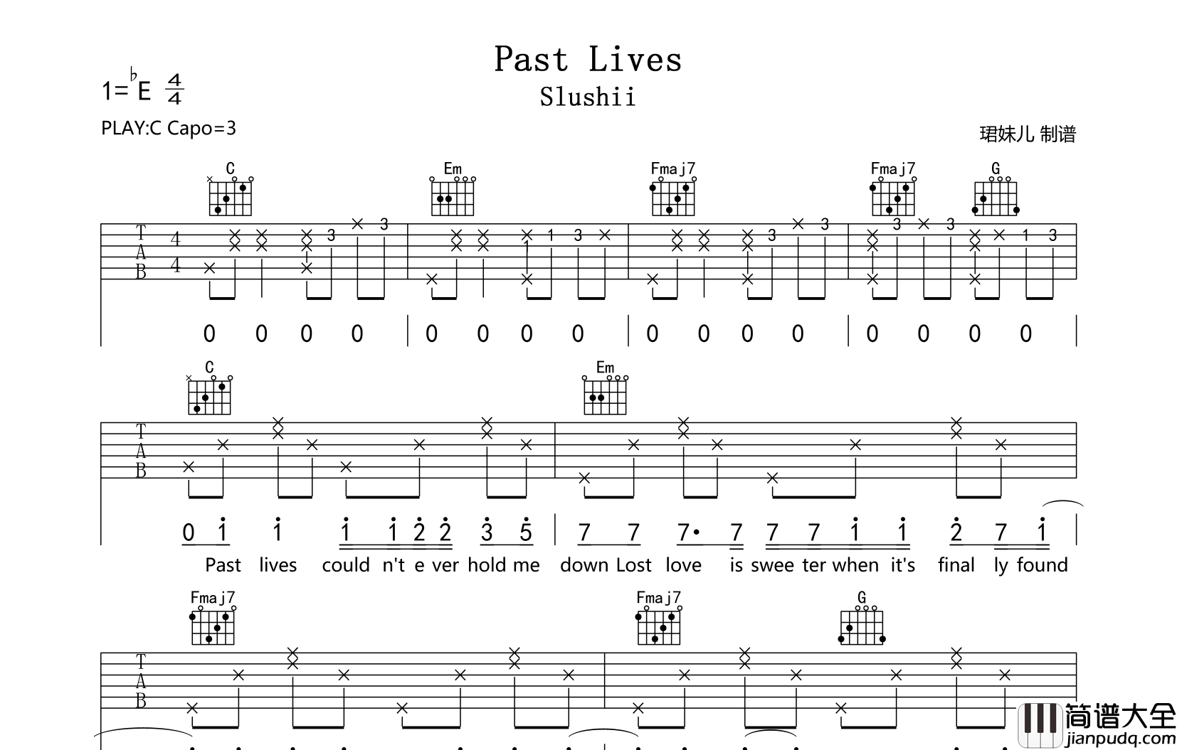 Past_Lives吉他谱_Slushii_C调吉他弹唱谱