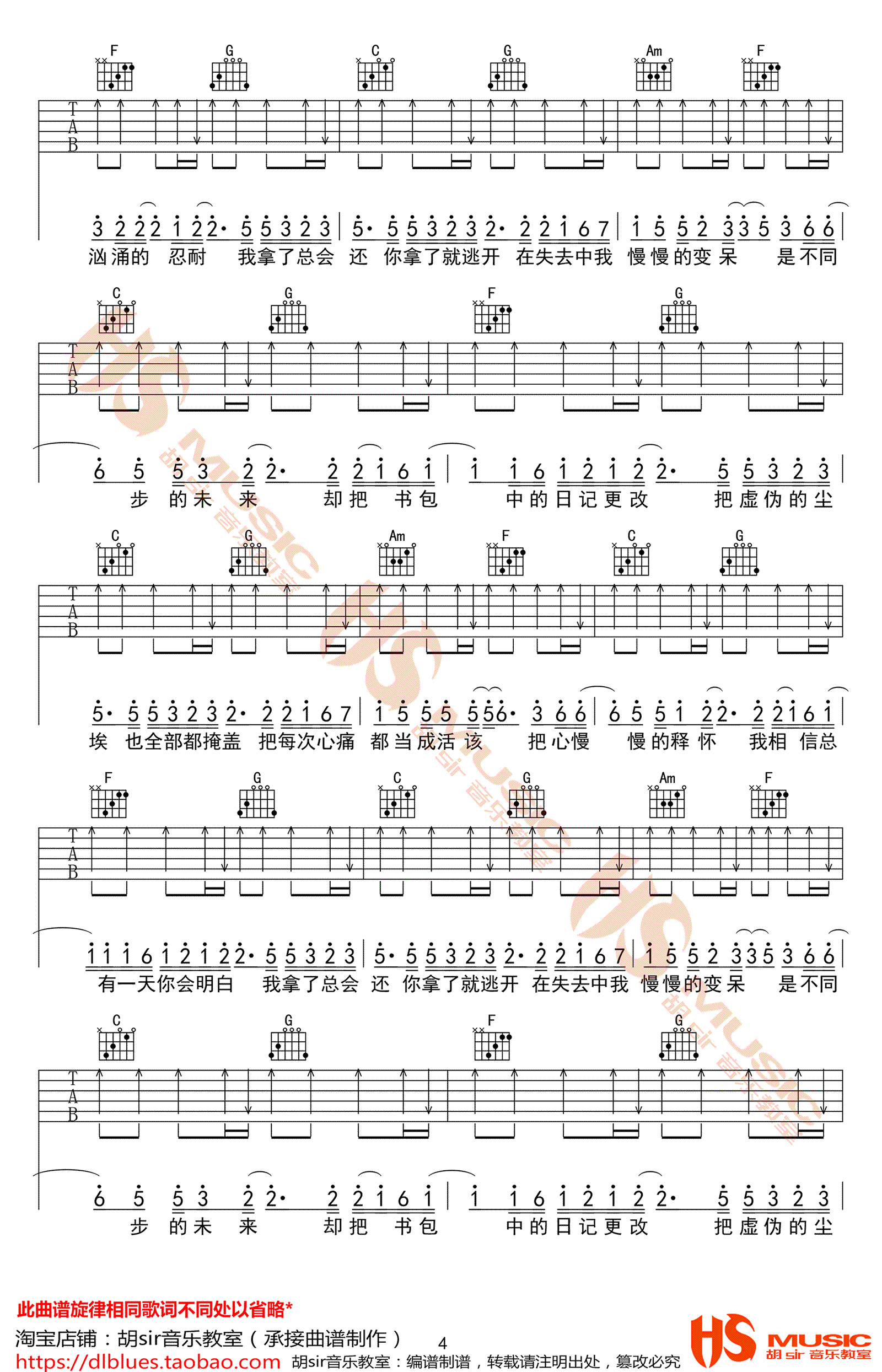 _去年夏天_吉他谱_王大毛_C调原版弹唱六线谱