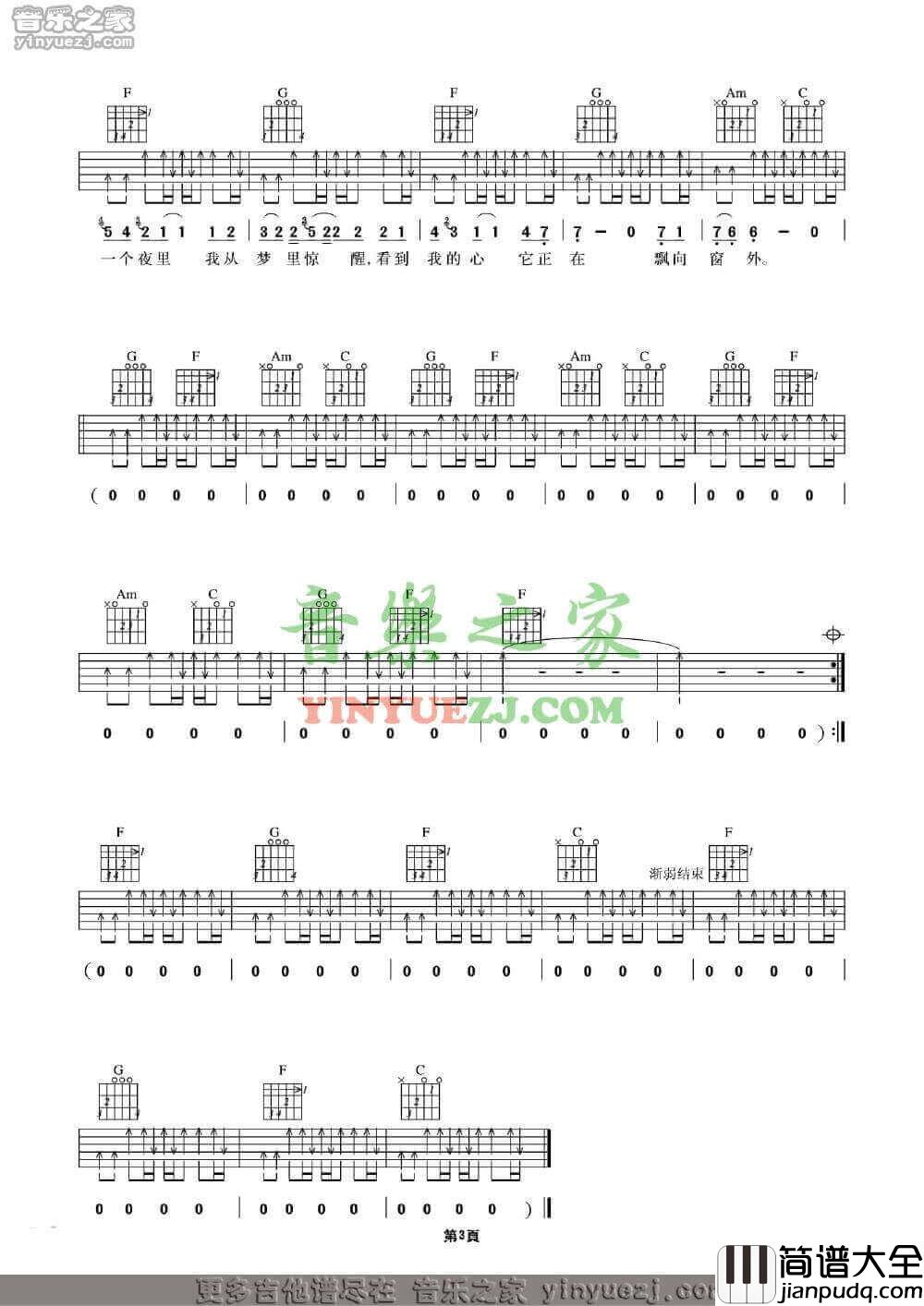 在别处吉他谱_C调附前奏_许巍