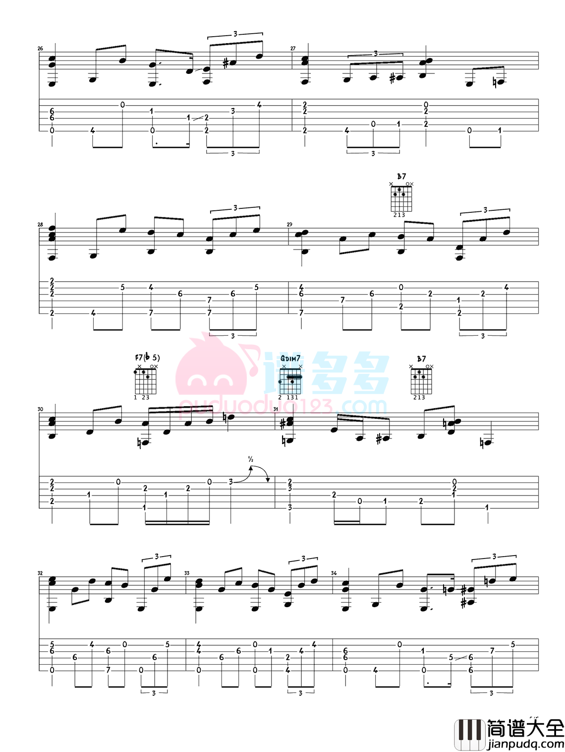 _玫瑰人生_吉他谱指弹谱(La_Vie_en_rose)