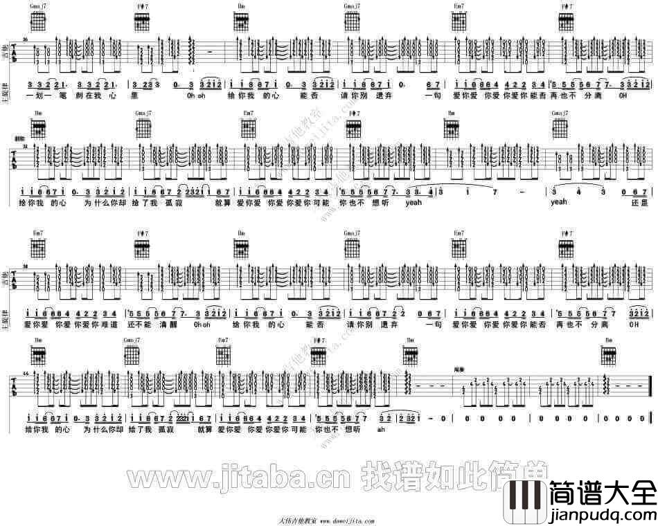 AINY爱你吉他谱_D调男生版_邓紫棋