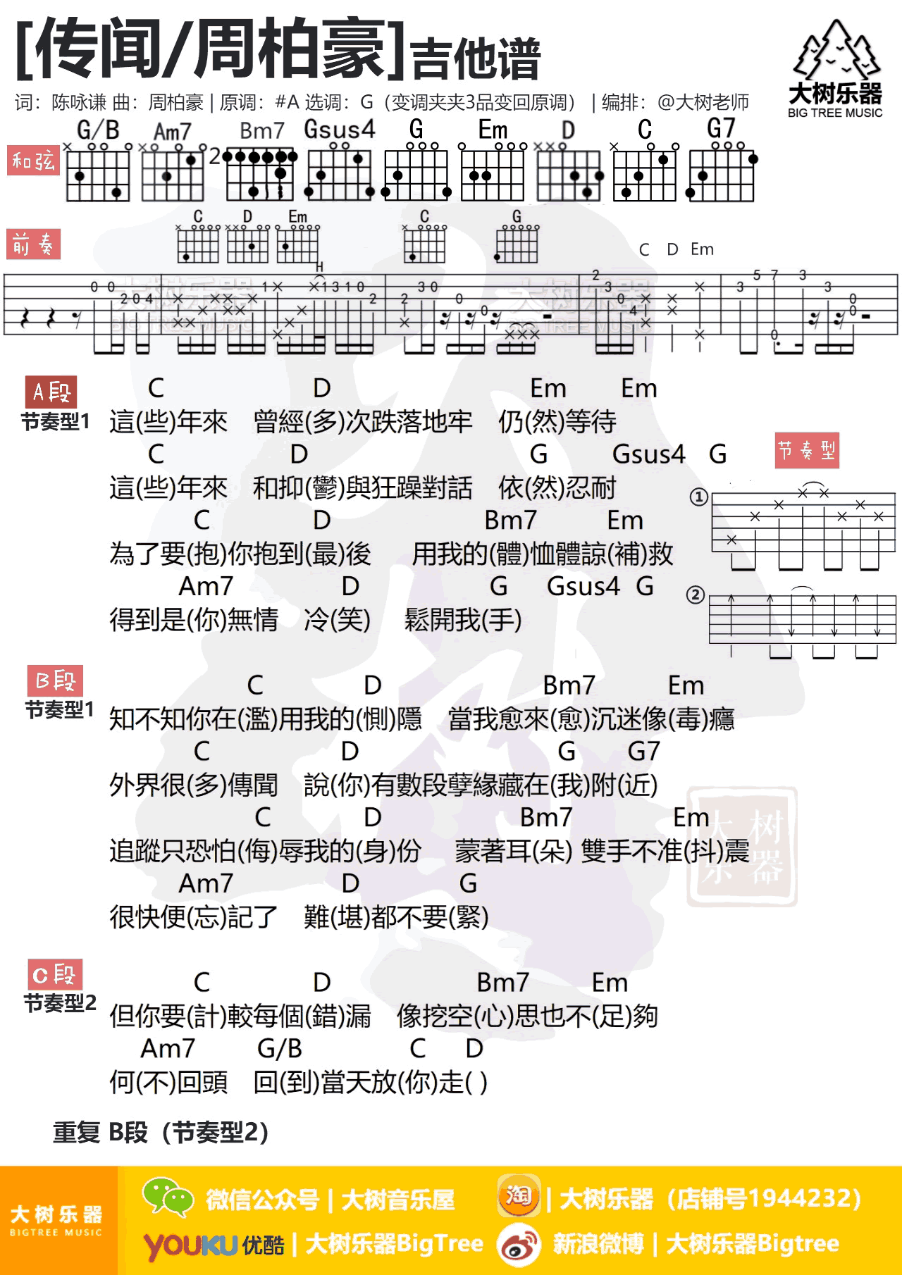 传闻吉他谱_周柏豪__传闻_G调弹唱谱