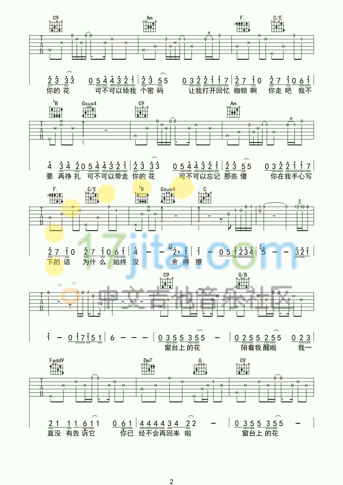 王栎鑫_可不可以忘记_吉他谱_C调