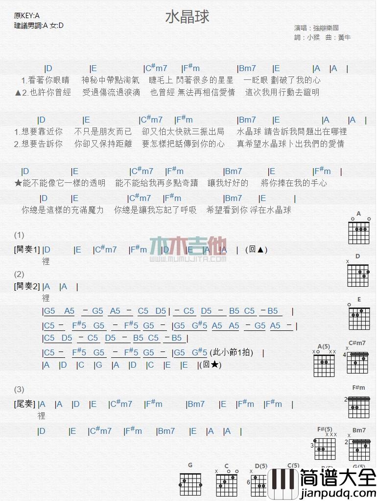 水晶球_吉他谱_强辩乐团