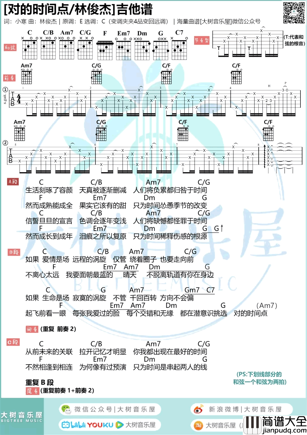 对的时间点吉他谱_林俊杰_C调和弦_弹唱六线谱