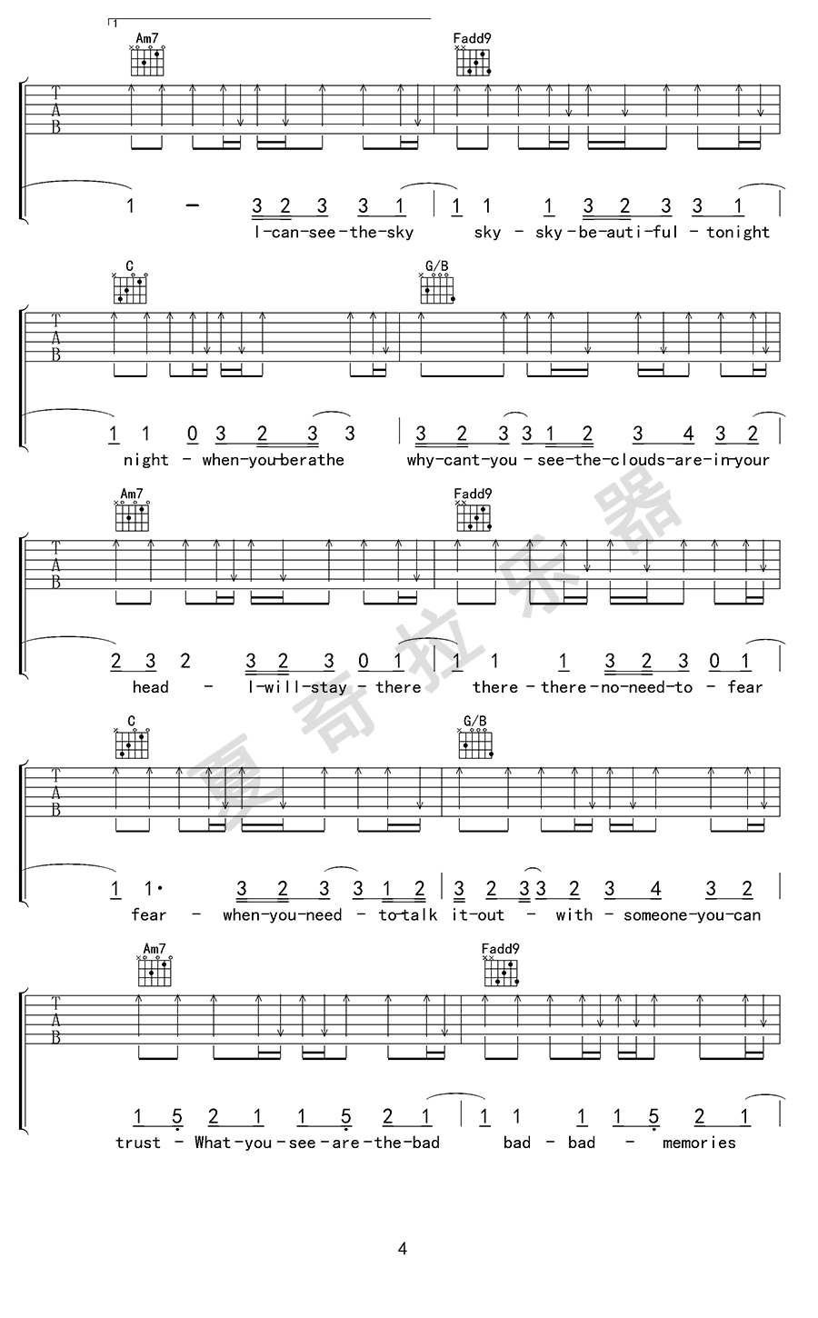 Monsters吉他谱_Katie_Sky_C调弹唱谱_高清完整版