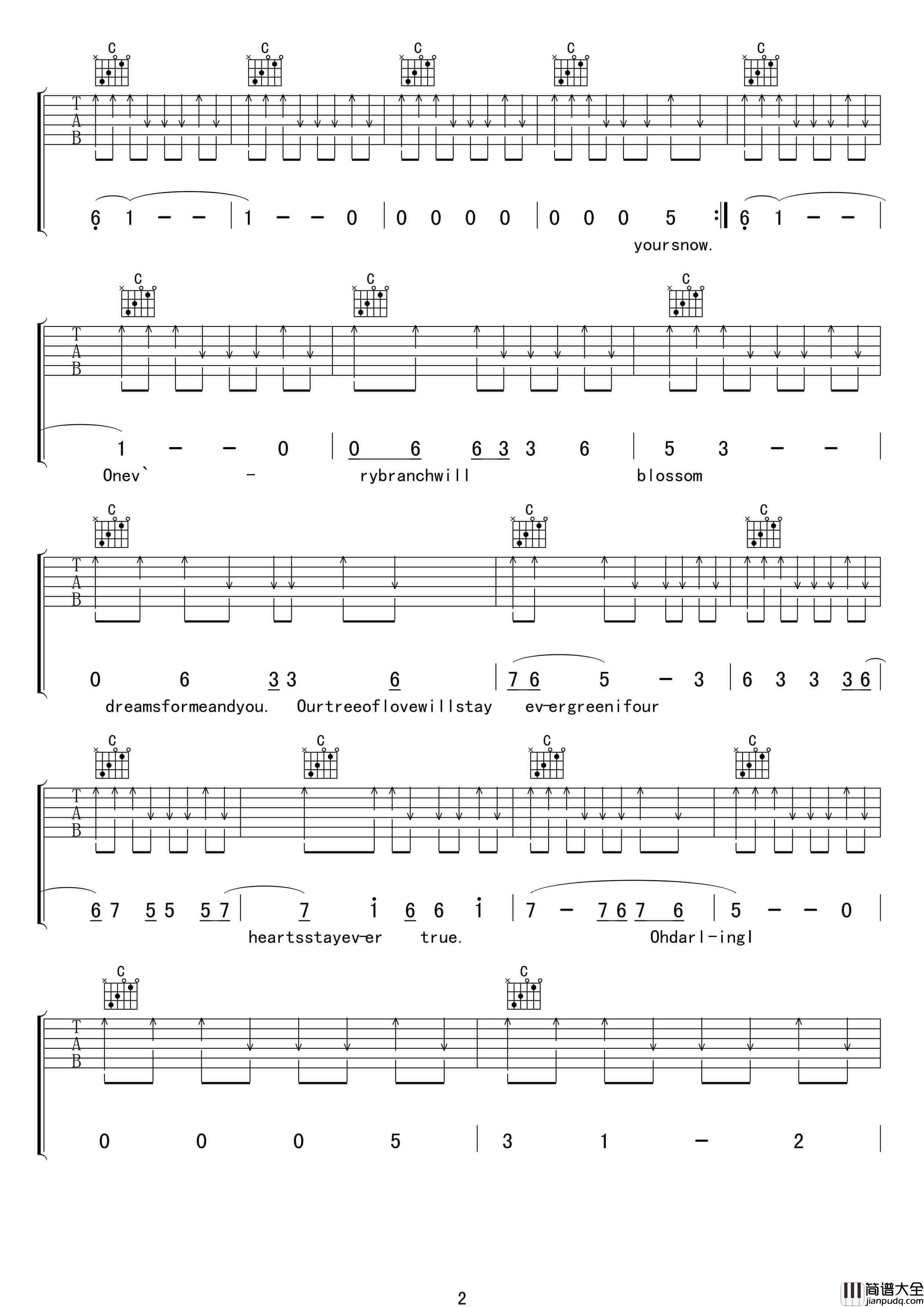 Evergreen_Tree吉他谱_C调高清版_编配_cliff_richard