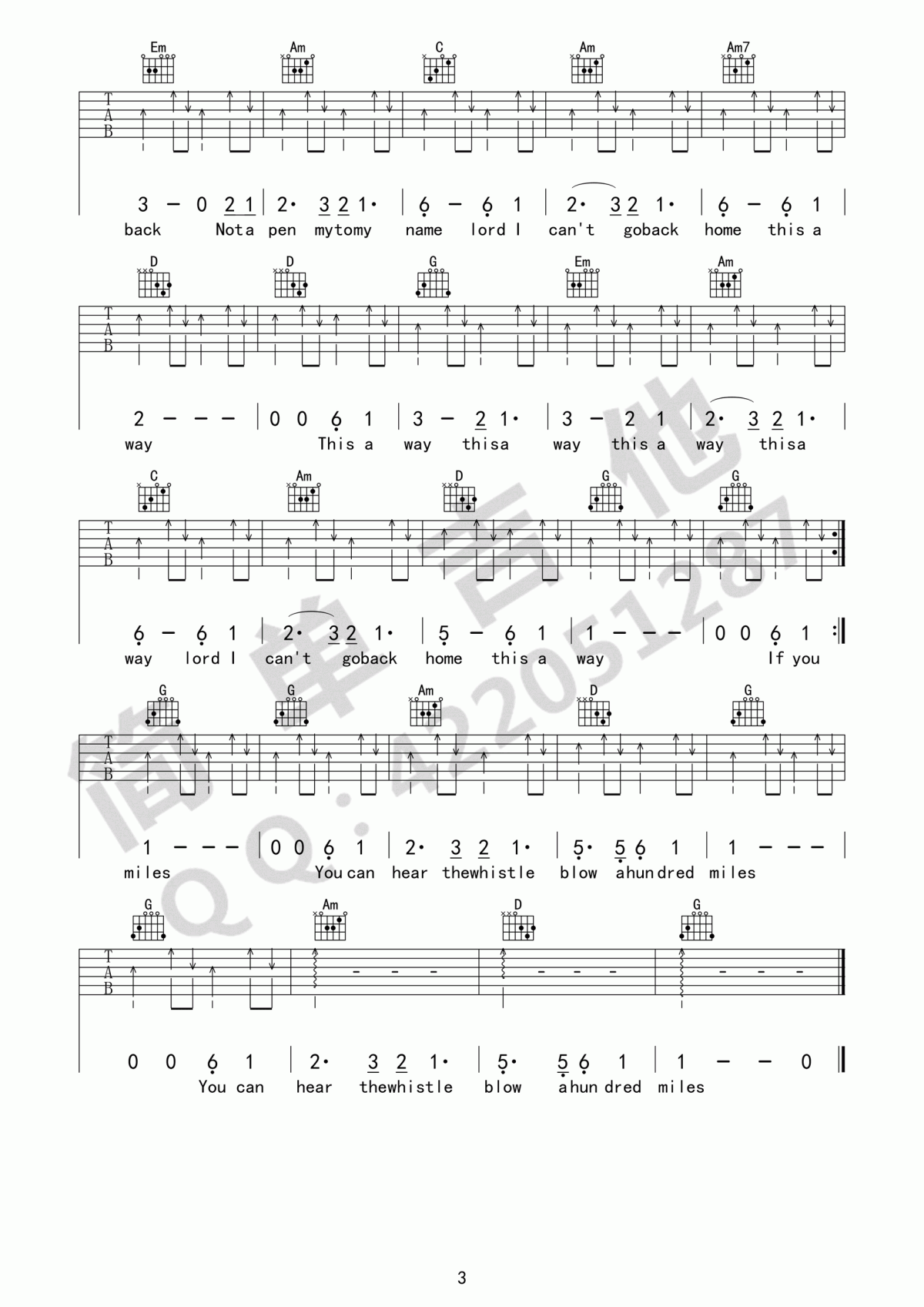 500_miles吉他谱_The_Brothers_Four_G调_原版