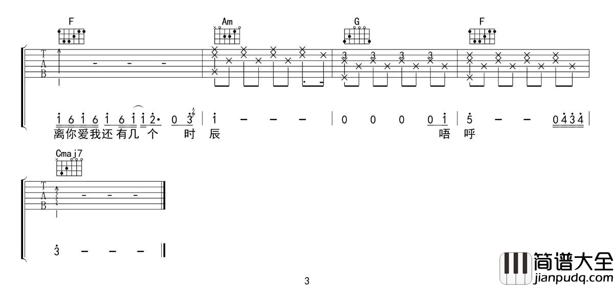 _祝你爱我到天荒地老_吉他谱_颜人中/毛衍七Vava_C调原版六线谱
