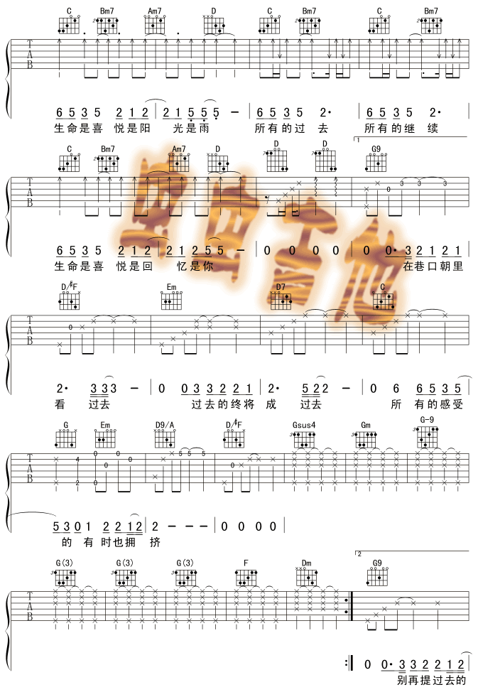 拥挤吉他谱_B调六线谱_齐秦