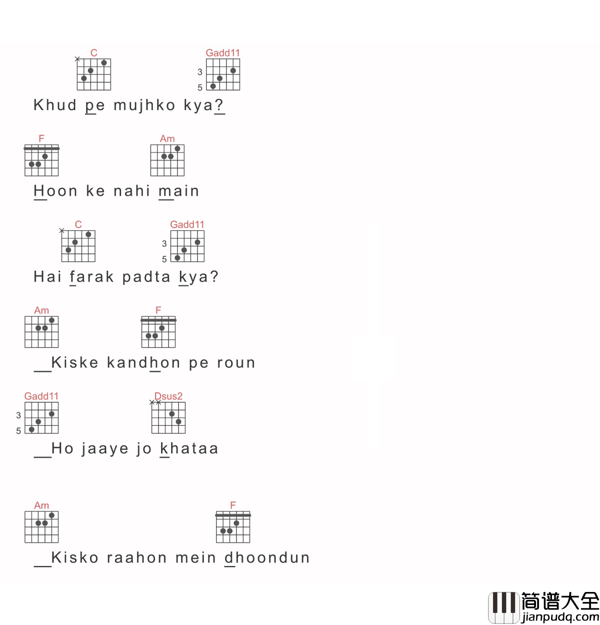 Main_Kaun_Hoon吉他谱_Meghna_Mishra_电影_神秘巨星_插曲