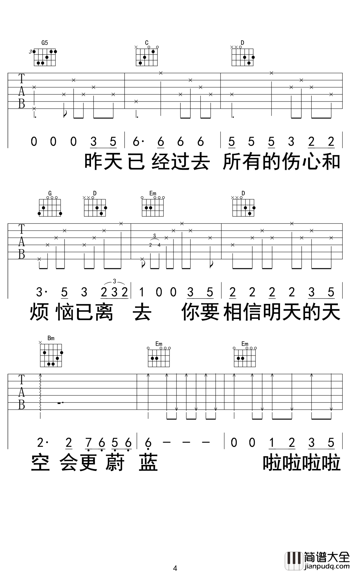 别知己吉他谱_海来阿木/阿呷拉古/曲比阿且_高山流水知音难觅