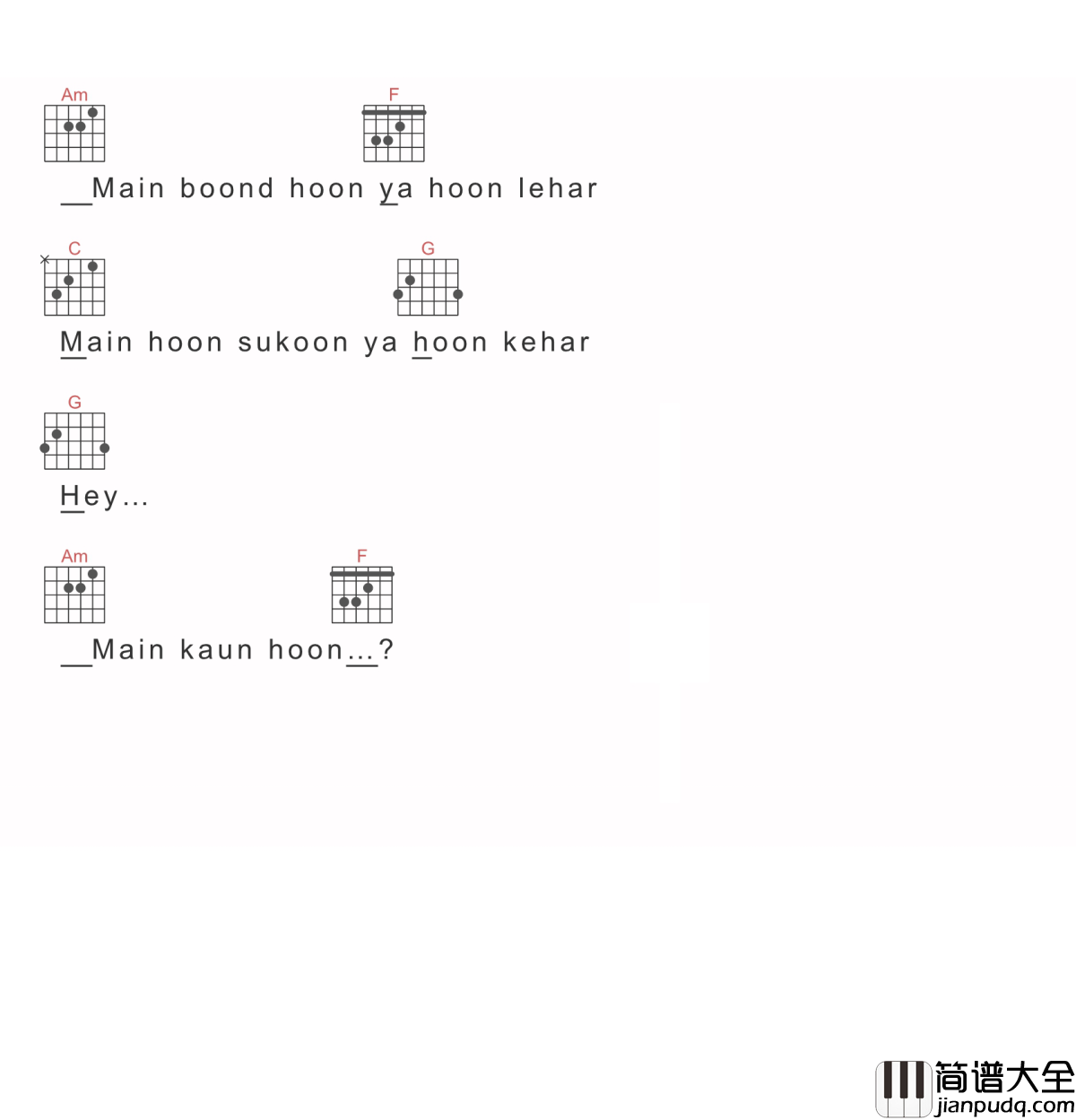 Main_Kaun_Hoon吉他谱_Meghna_Mishra_电影_神秘巨星_插曲