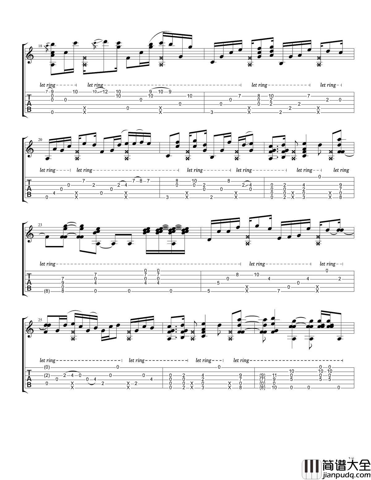 rylynn指弹谱_D调六线谱_音乐之家编配_Andy_McKee