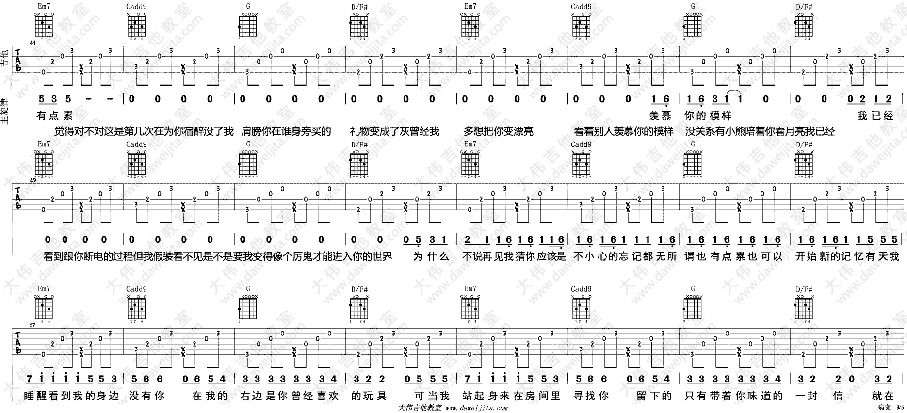病变吉他谱_G调精选版_大伟吉他教室编配_Bigbang