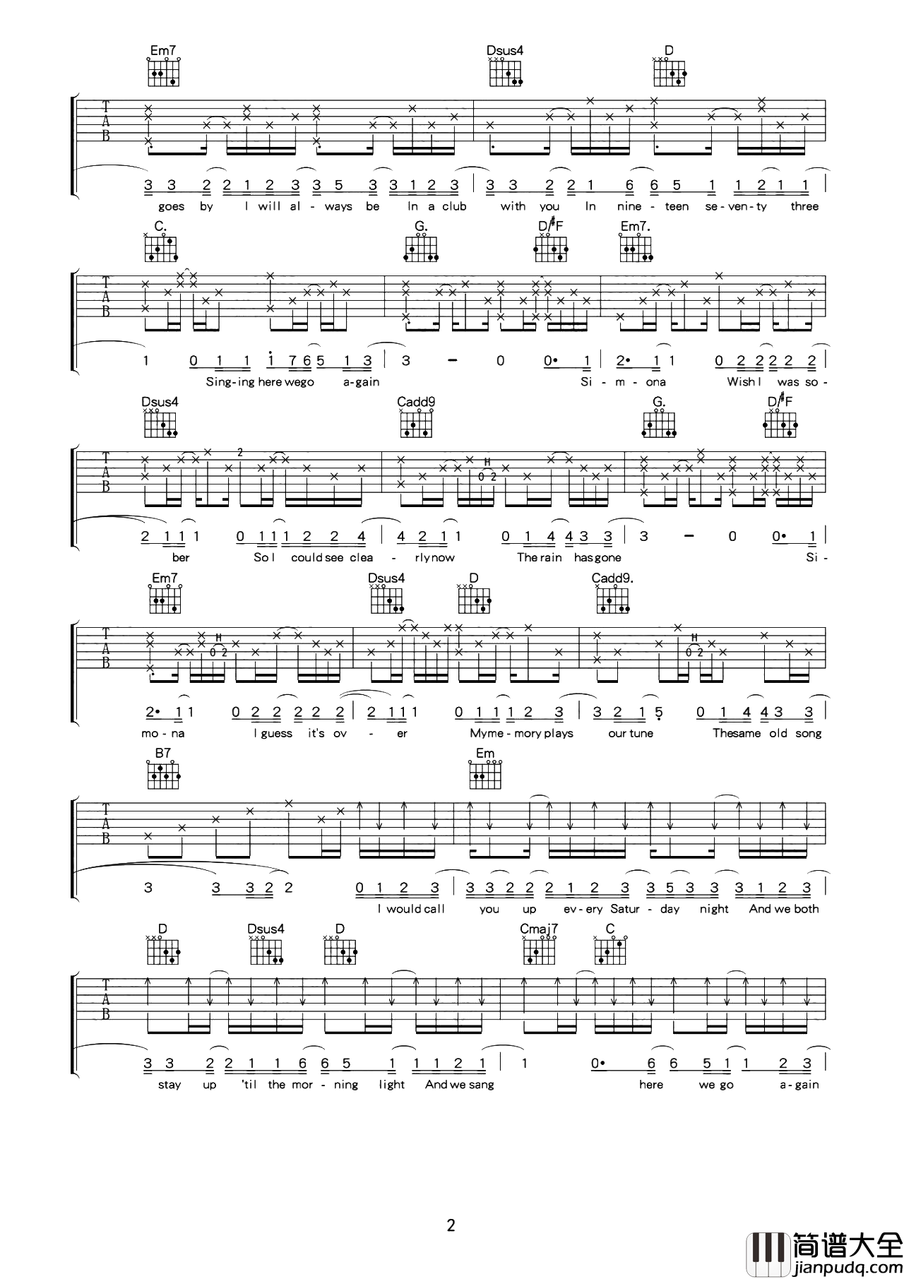 1973_吉他谱_James_Blunt_G调原版图片谱_吉他弹唱演示