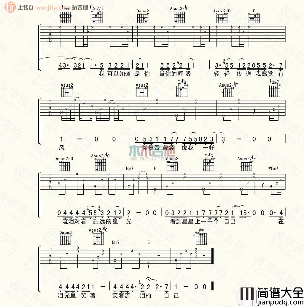 我知道你离我不远吉他谱_陈楚生_A调指法吉他弹唱谱 我知道你离我不远吉他谱_陈楚生_A调指法吉他弹唱谱