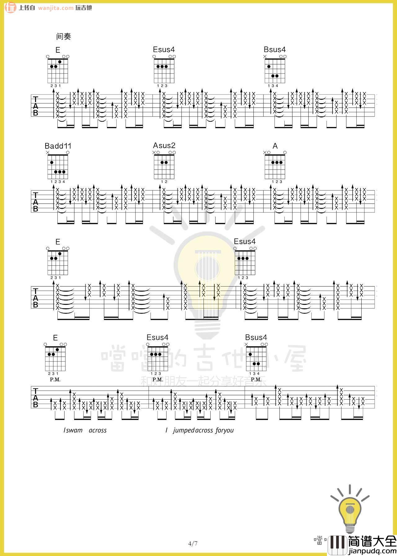 《yellow》吉他谱_E调扫弦原版六线谱_Coldplay(酷玩乐队) _yellow_吉他谱_E调扫弦原版六线谱_Coldplay(酷玩乐队)