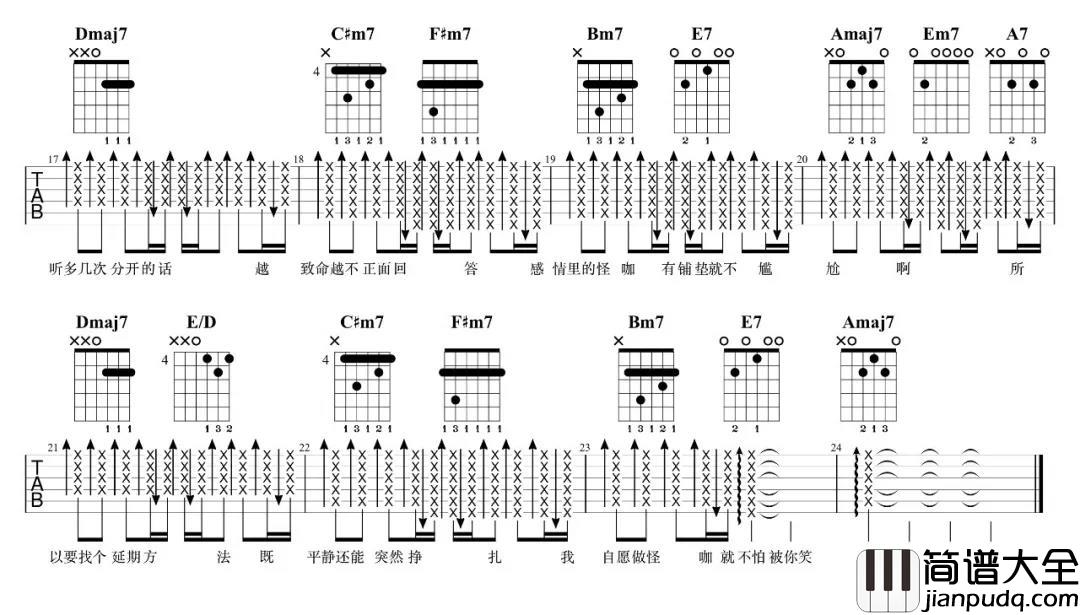 《怪咖》吉他谱_A调弹唱高清图片谱_薛之谦 _怪咖_吉他谱_A调弹唱高清图片谱_薛之谦