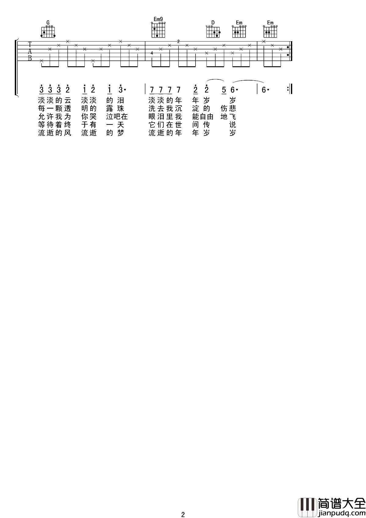 青春吉他谱_沈庆_G调原版六线谱__青春_校园吉他民谣弹唱