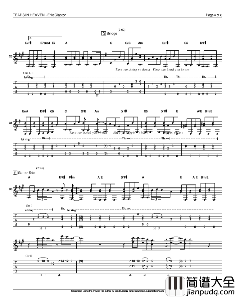 泪洒天堂指弹谱_原调六线谱_精选版_Eric_Clapton