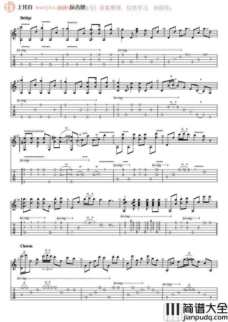 卡萨布兰卡指弹吉他谱_经典吉他独奏_《北非谍影》插曲 卡萨布兰卡指弹吉他谱_经典吉他独奏__北非谍影_插曲