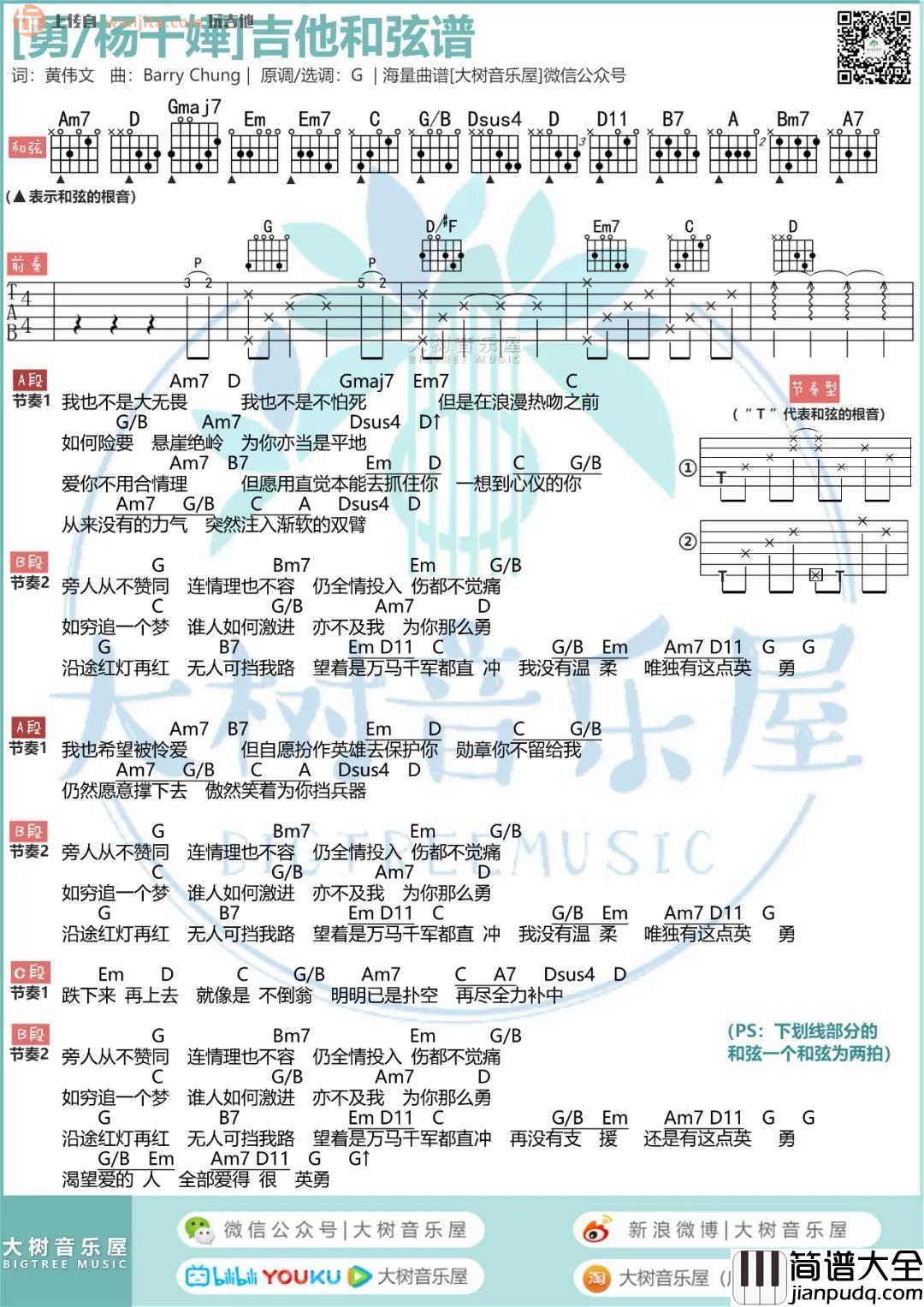 杨千嬅《勇》吉他谱_超原版G调六线谱_吉他弹唱视频教学_杨千嬅 杨千嬅_勇_吉他谱_超原版G调六线谱_吉他弹唱视频教学_杨千嬅