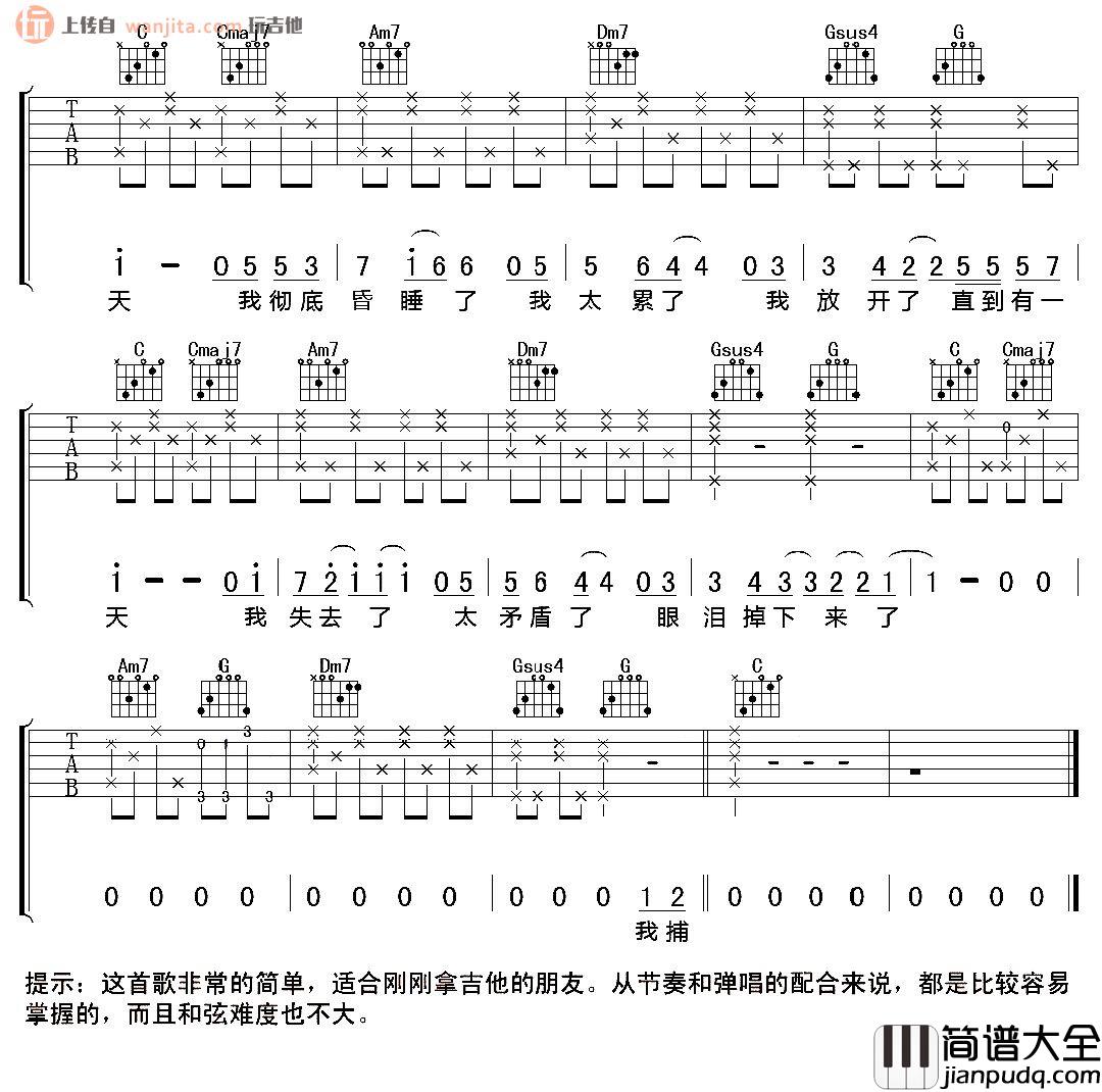 80%完美的日子(吉他谱)_陈绮贞_B调原版六线谱_高清图片谱