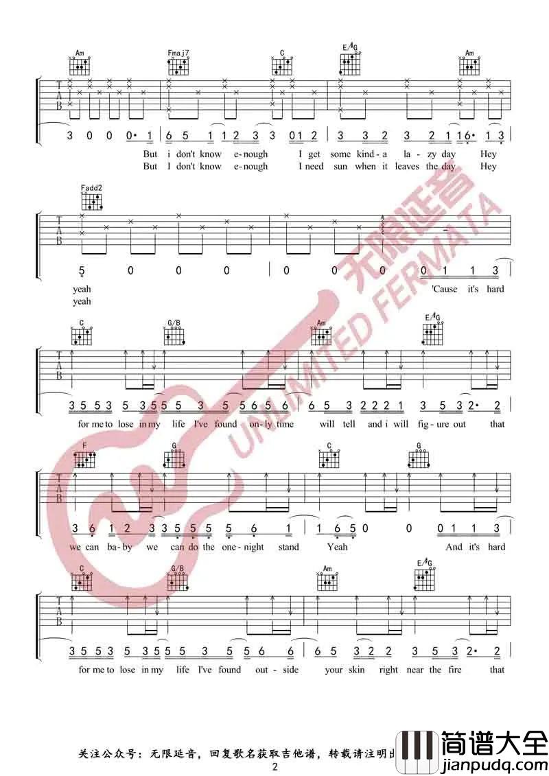 Free_Loop吉他谱_Daniel_Powter_C调指法