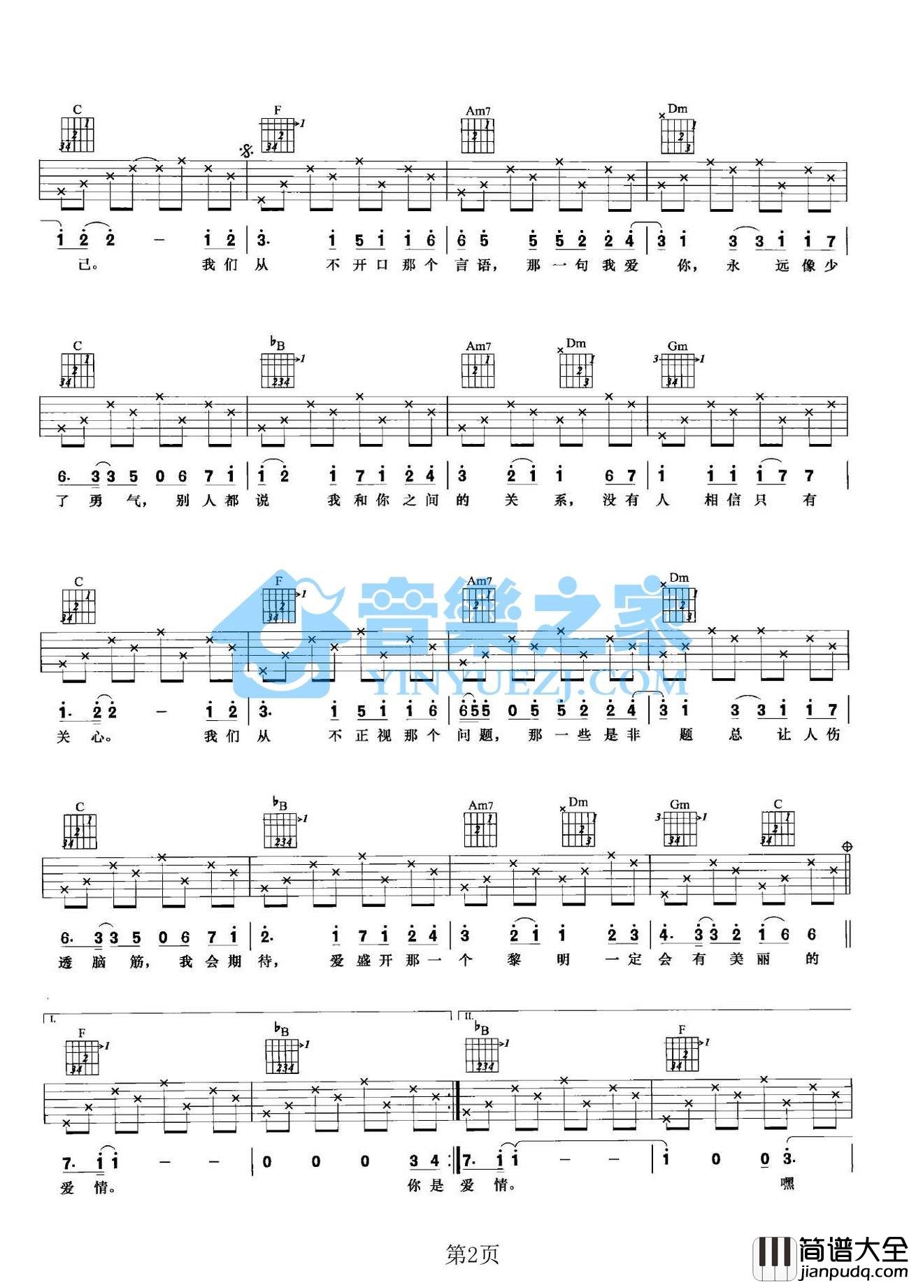 是非题吉他谱_F调六线谱_音乐之家编配_范玮琪