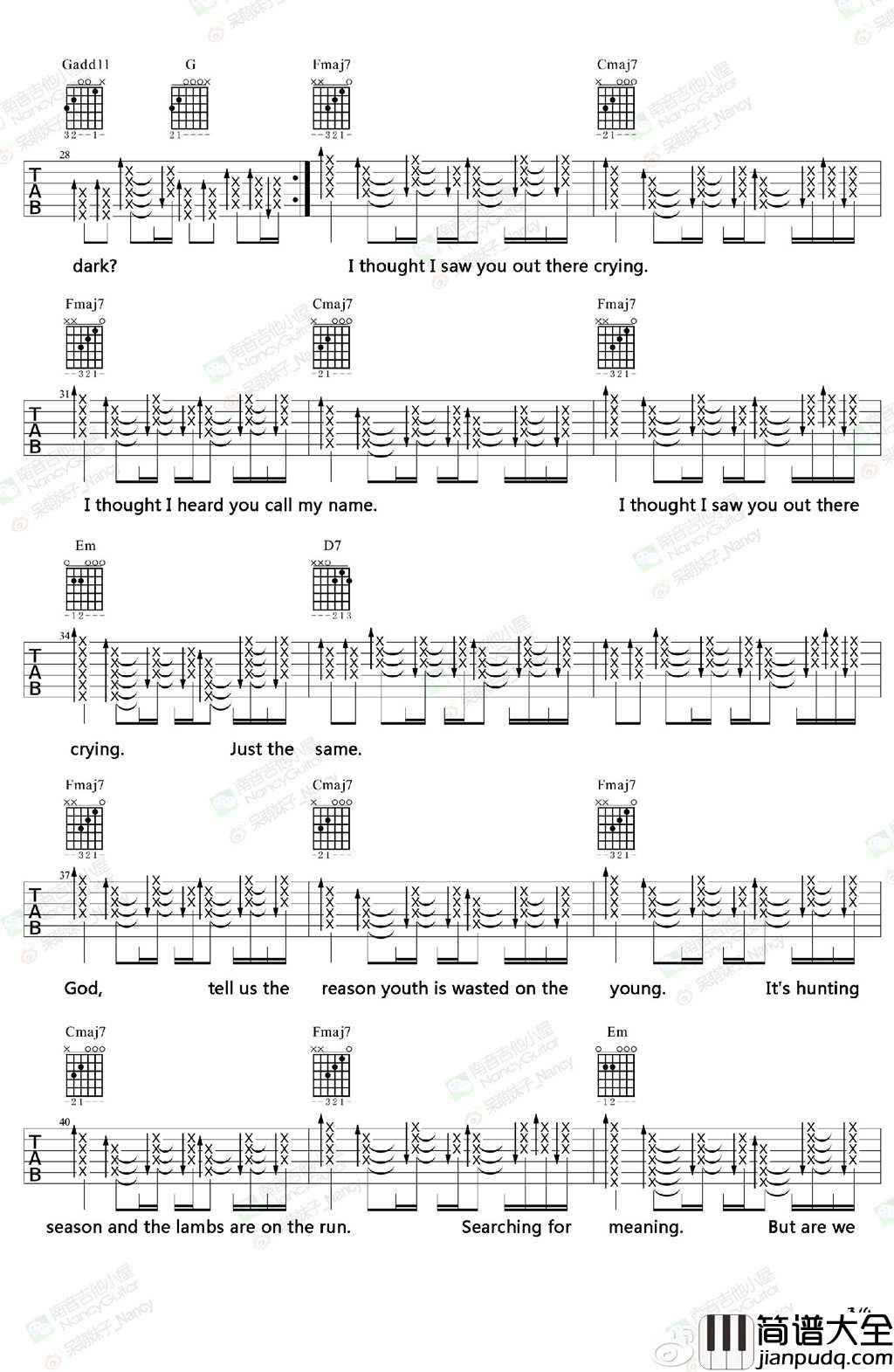 Lost_Stars吉他谱_F调_南音吉他小屋编配_Adam_Levine