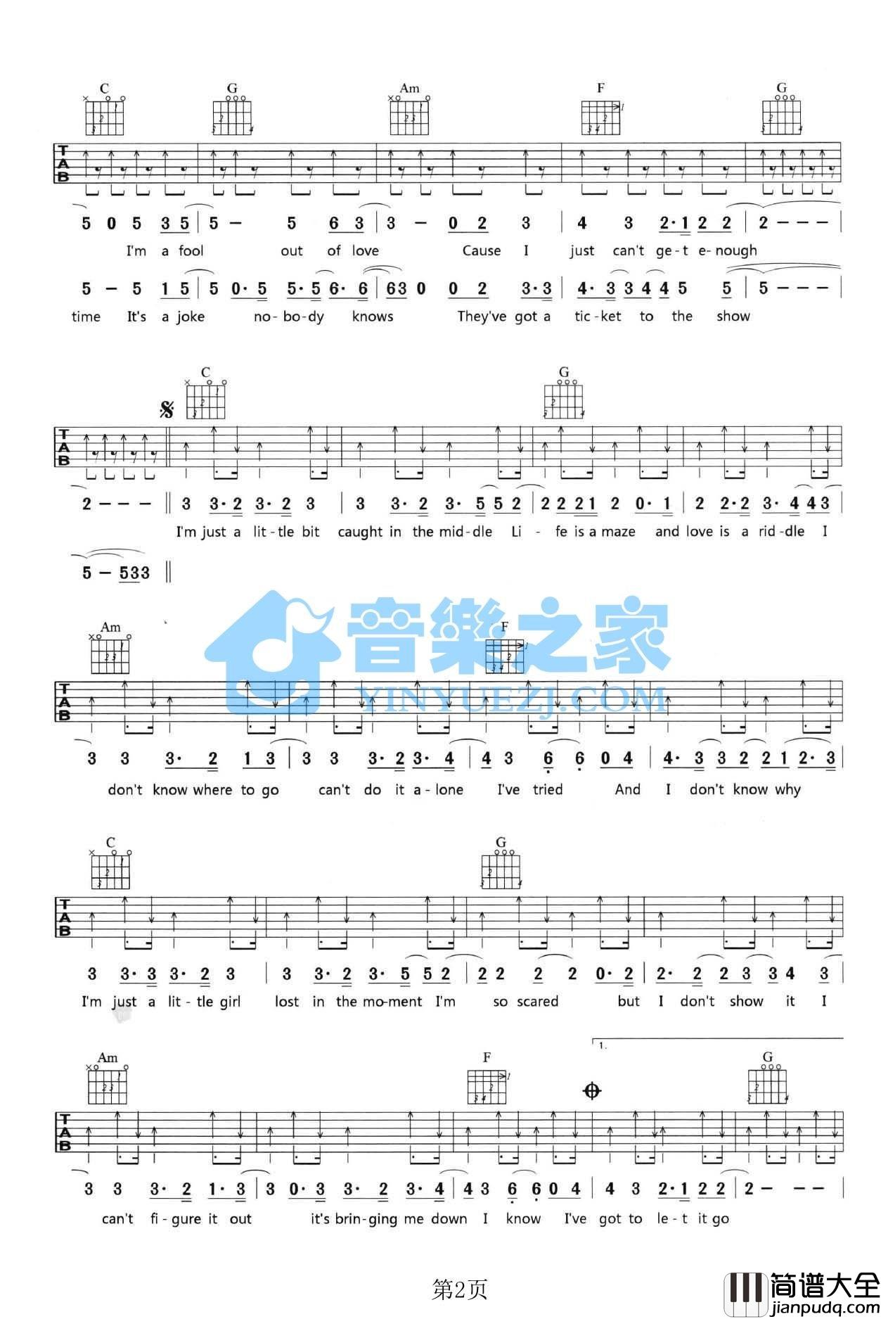 The_Show吉他谱_C调简单版_音乐之家编配_Lenka