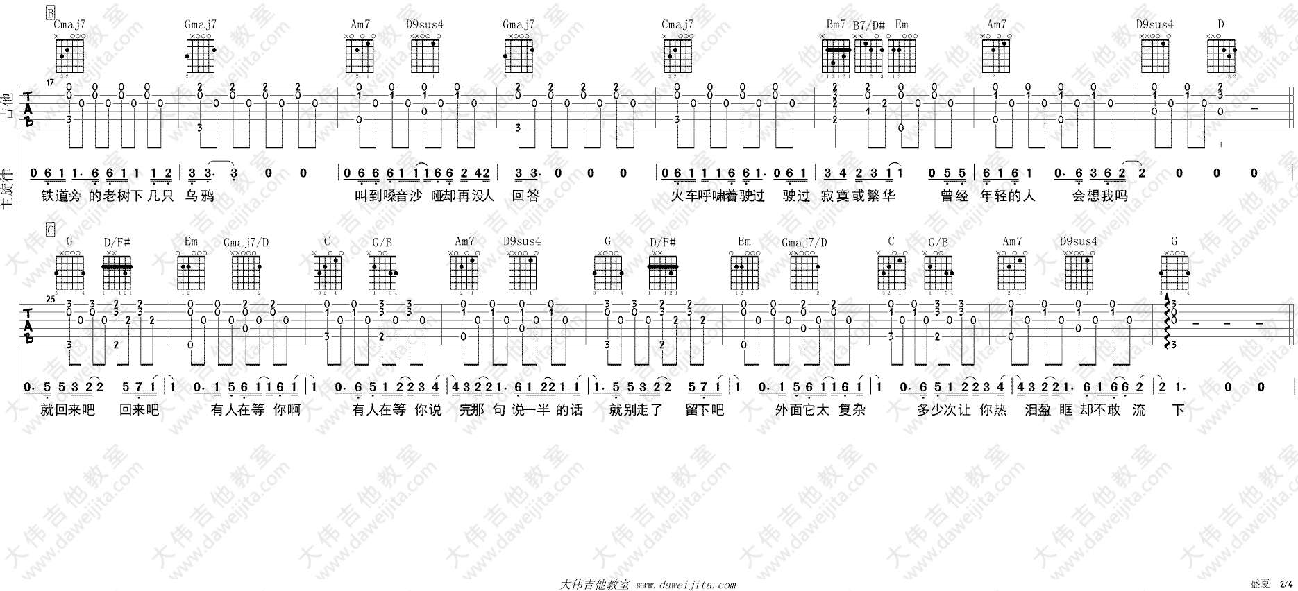 盛夏吉他谱_毛不易_G调原版六线谱_《盛夏》吉他弹唱谱 盛夏吉他谱_毛不易_G调原版六线谱__盛夏_吉他弹唱谱
