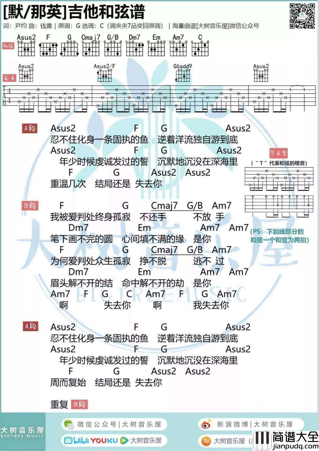 默吉他谱_C调高清版_那英