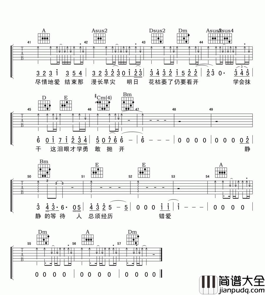 死去活来吉他谱_B调六线谱_扫弦版_关楚耀