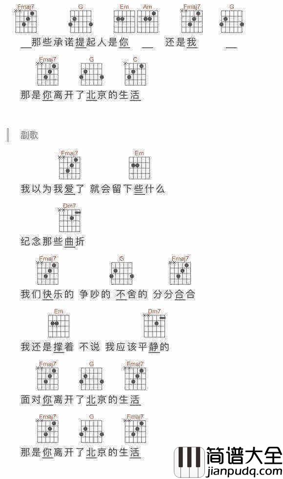 薛之谦_那是你离开了北京的生活_吉他谱_指弹谱