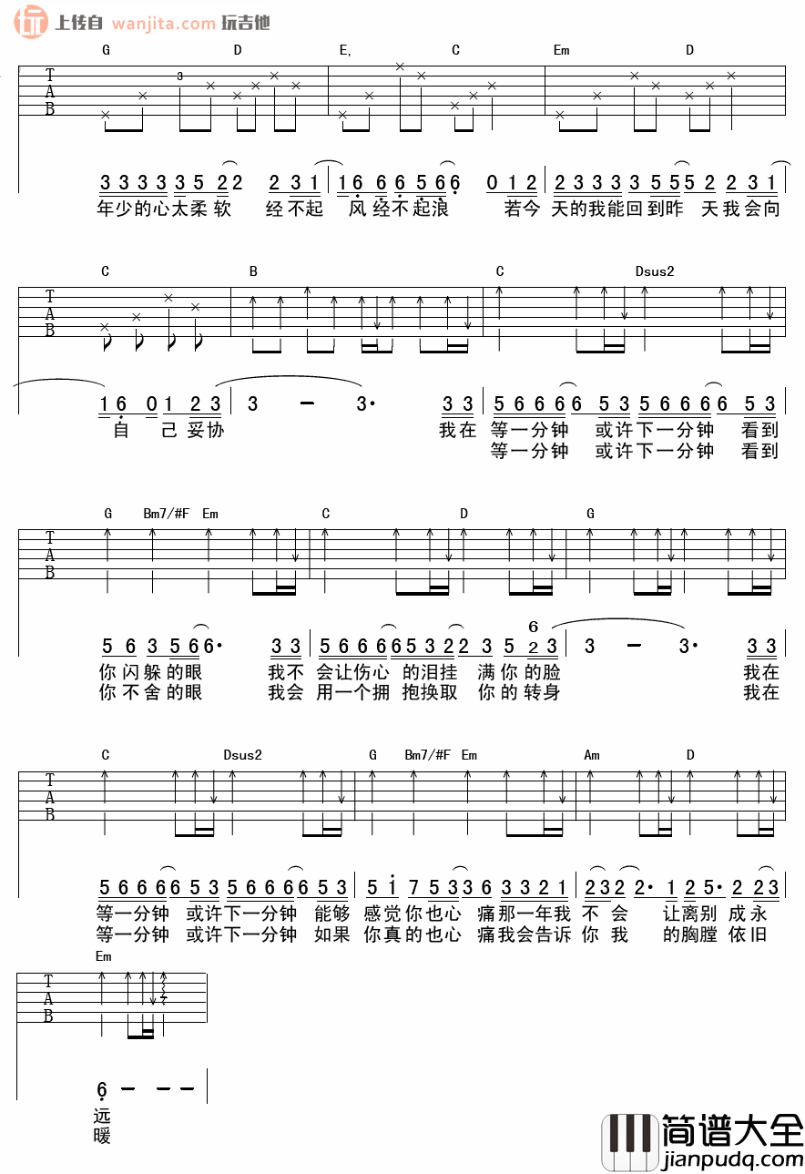 《等一分钟》吉他谱_G调原版六线谱_徐誉滕 _等一分钟_吉他谱_G调原版六线谱_徐誉滕