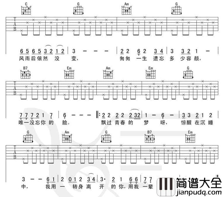 用我一辈子去忘记吉他谱_C调六线谱_E网音乐教室编配_郑智化