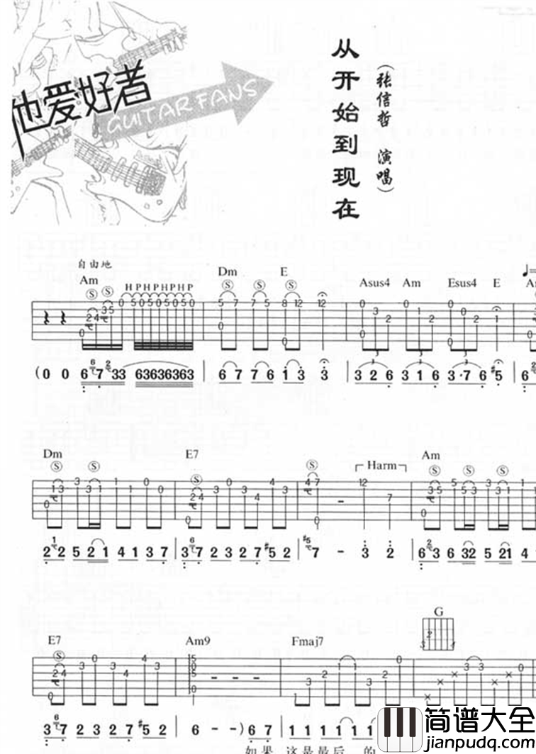 从开始到现在吉他谱_C调六线谱_风华艺校编配_张信哲